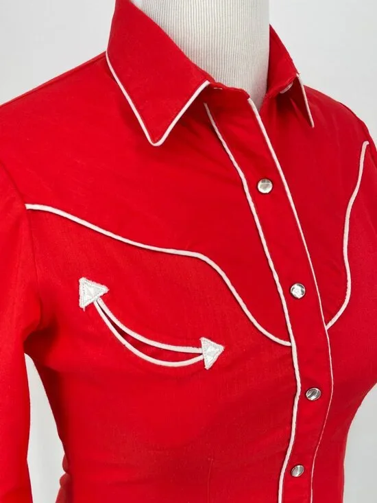 Vintage Red Western Pearl Snap Shirt Smile Pockets Rodeo Cowboycore M - Picture 6 of 9